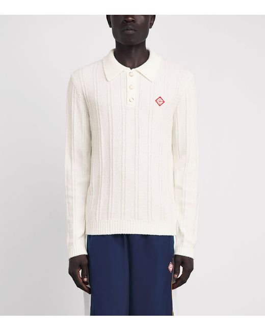 Casablanca White Boucle Long-Sleeve Polo Sweater for men