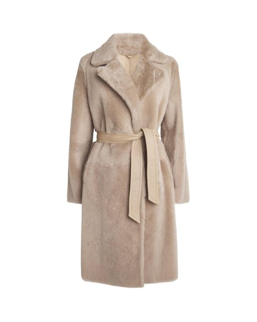 Max Mara Natural Shearling Belted Coat