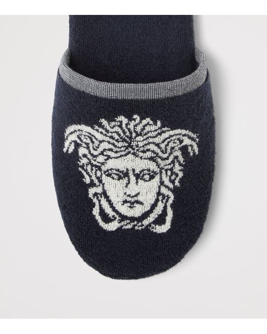 Versace Blue Cotton Medusa Slippers