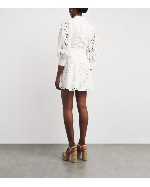 Alice + Olivia White Embroidered Lucy Mini Shirt Dress