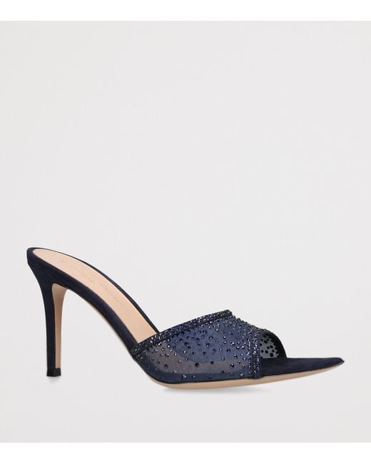 Gianvito Rossi Blue Suede Embellished Rania Mules 85