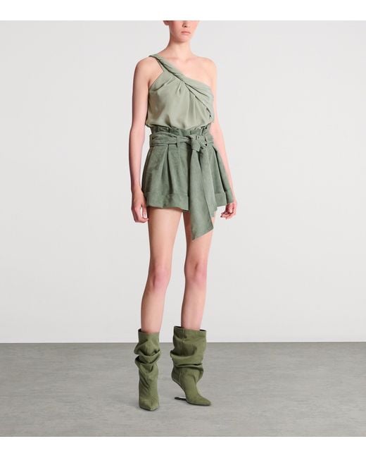 Balmain Green Pleated Belted Shorts