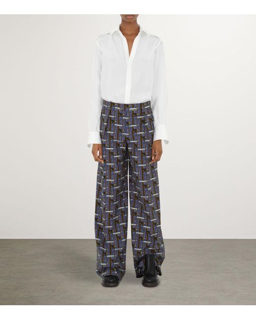 Burberry Gray Silk Bus Print Trousers