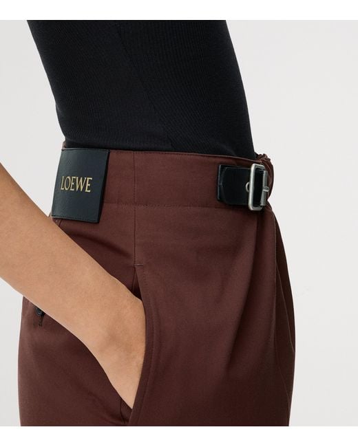 Loewe Purple Cotton-Silk Buckled Cropped Wide-Leg Trousers