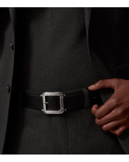 Cartier Black Leather Santos De Reversible Belt