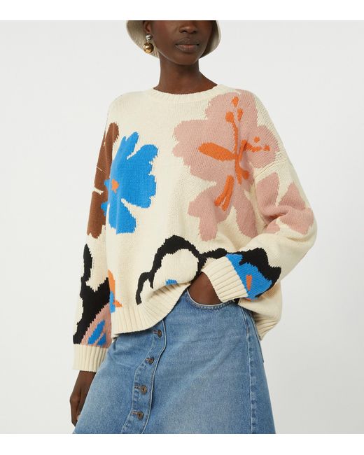 Weekend by Maxmara Blue Cotton-Blend Floral Sweater