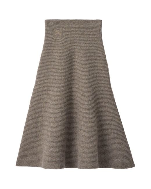 Burberry Gray Wool-Blend Rib-Knit Midi Skirt