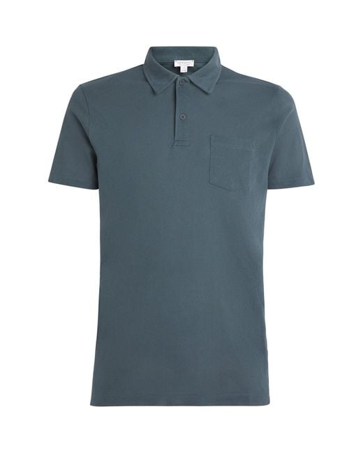 Sunspel Blue Supima Cotton Riviera Polo Shirt for men