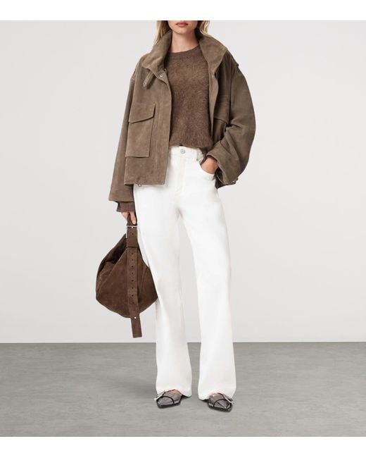 AllSaints Brown Suede Clay Bomber Jacket
