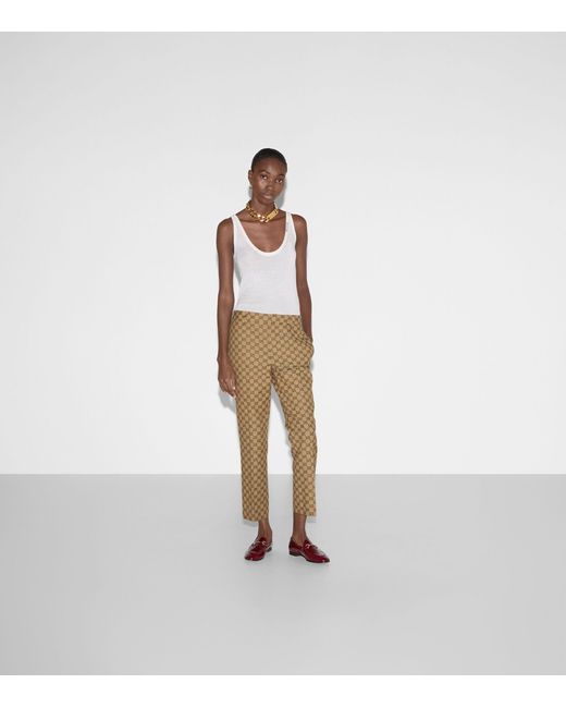 Gucci Natural Straight Gg Canvas Trousers