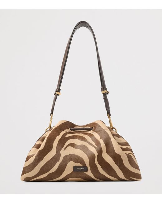 Jimmy Choo Brown Medium Cinch Haircalf Shoulder Bag