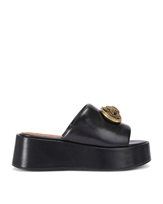 Kurt Geiger Black Leather Chelsea Flatform Mules