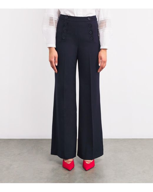 Claudie Pierlot Blue Button-Front Straight Trousers