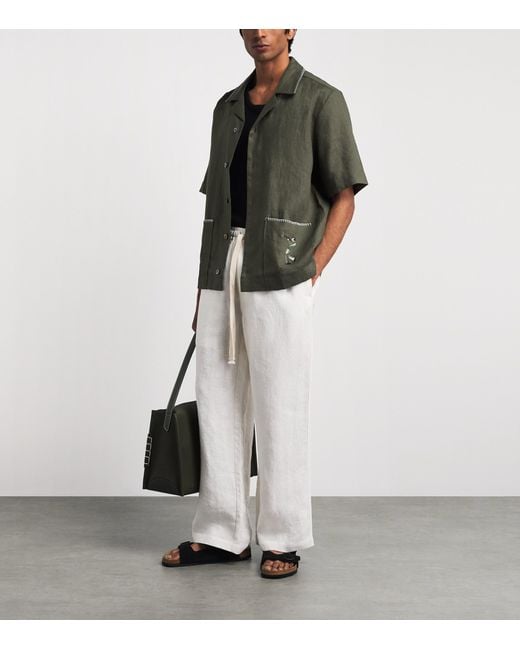 CHE Green Linen Trompette Embroidered Shirt for men