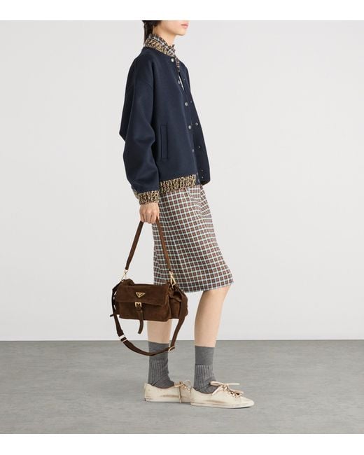 Prada Brown Explore Medium Suede Shoulder Bag