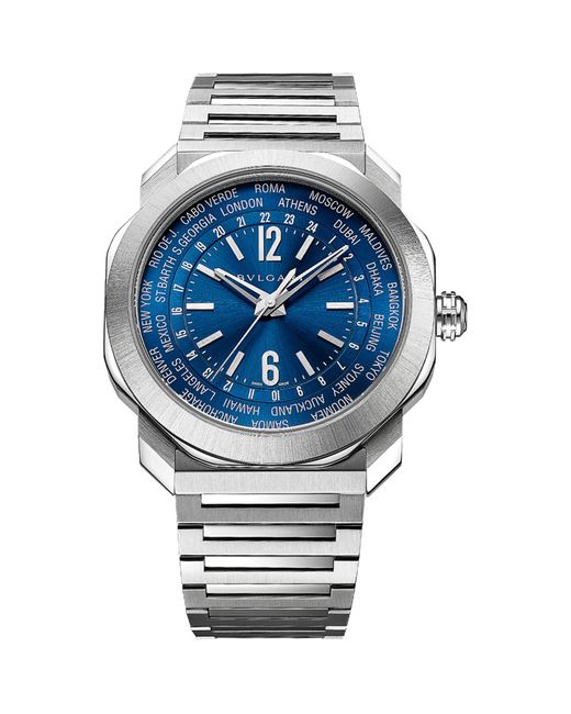 BVLGARI Blue Steel Octo Roma Worldtimer Watch 41mm for men