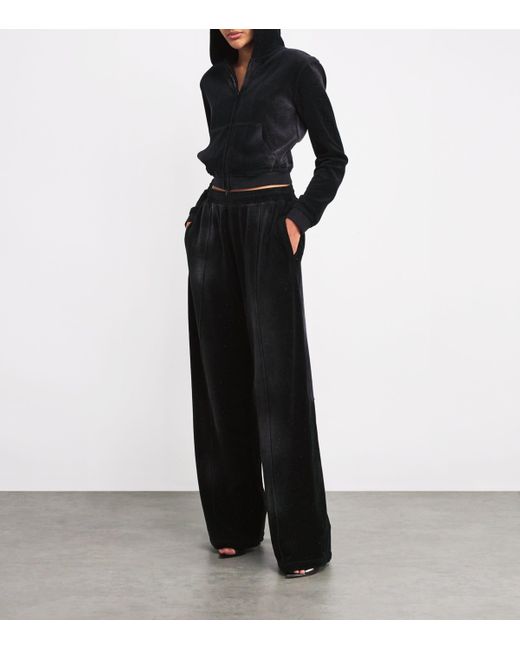 Alexander Wang Black Velour Rhinestone Hotfix Sweatpants