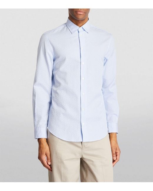 Emporio Armani Blue Textured Striped Shirt for men