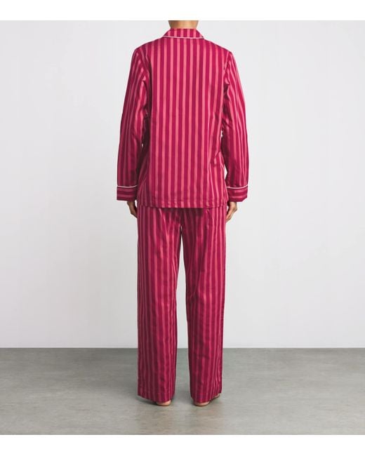 Derek Rose Red Cotton Stripe Pyjama Set