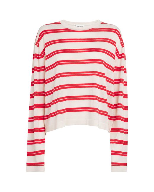 Soft Goat Red Silk-Cashmere Stripe Top