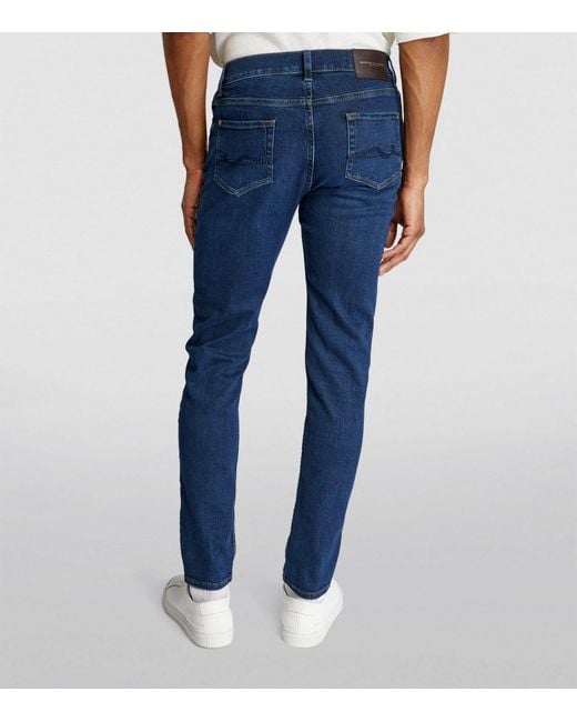 7 For All Mankind Blue Stretch-cotton Earthkind Straight Jeans for men