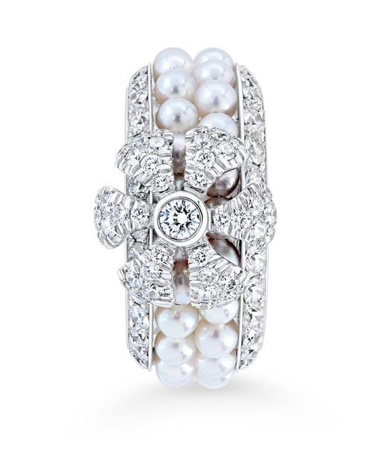 David Morris White Pearl Rose Flower Ring