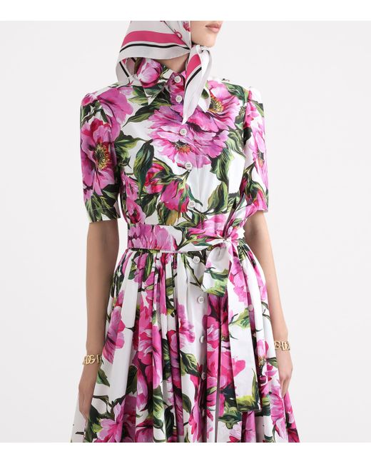 Dolce & Gabbana Purple Floral Print Midi Shirt Dress