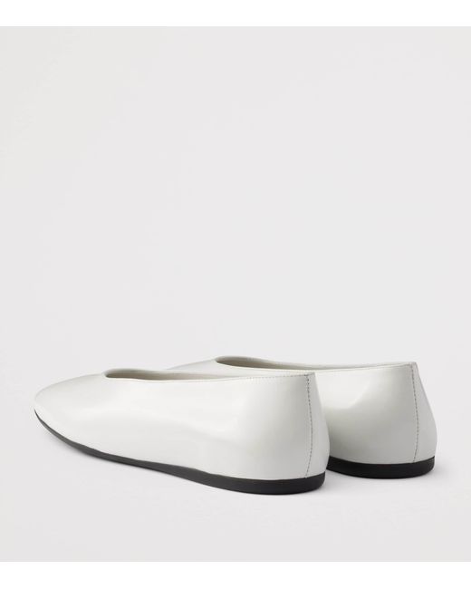 Prada White Brushed Leather Logo Ballet Flats