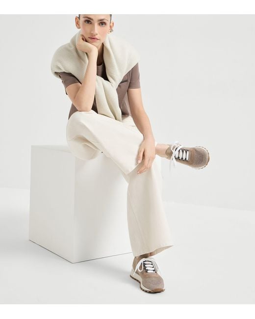 Brunello Cucinelli Brown Cotton-Blend Knit Runner Sneakers