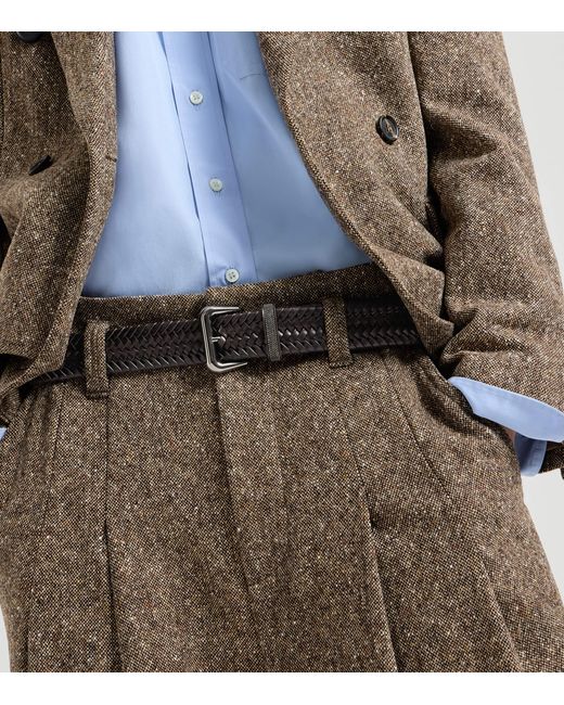 Brunello Cucinelli Black Leather Woven Belt for men