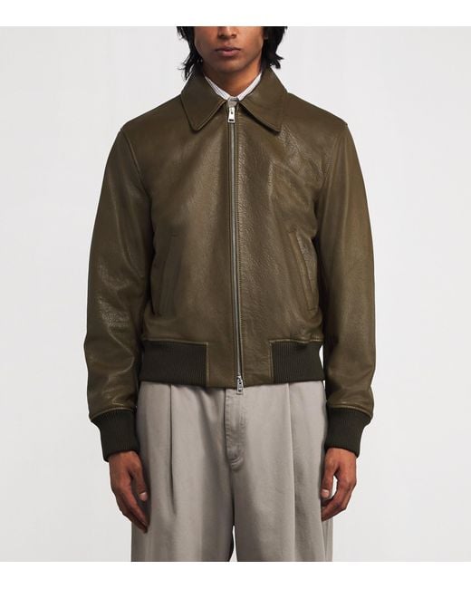 AMI Green Leather Collar Bomber Jacket for men