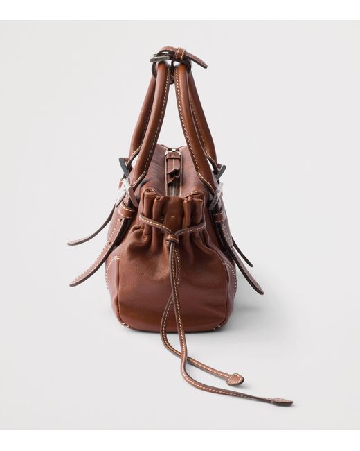 Prada Brown Small Leather Bonnie Top-Handle Bag