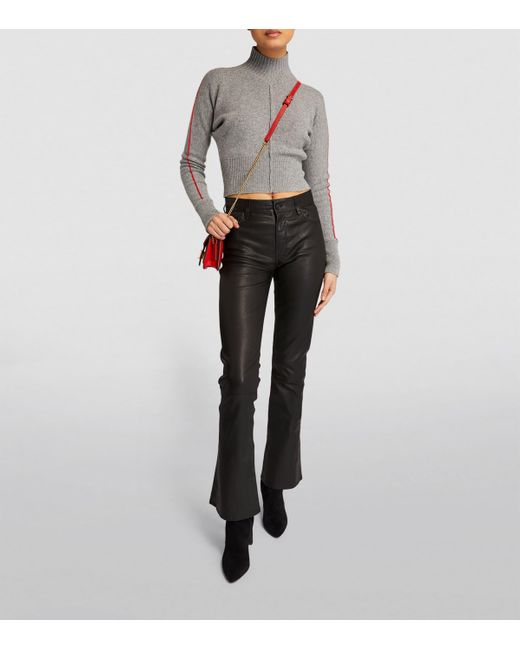 7 For All Mankind Black Leather Low-Rise Bootcut Jeans
