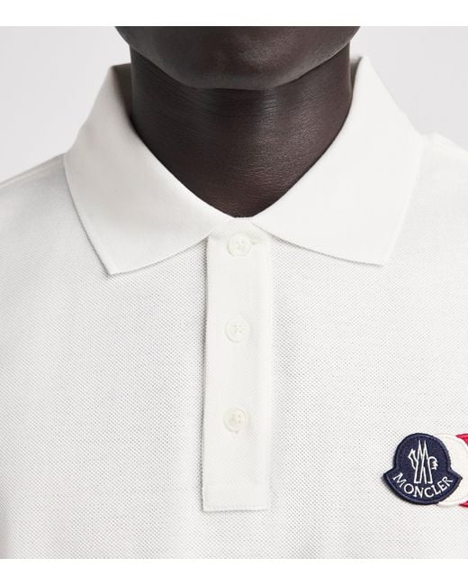 Moncler White Cotton Tri-Logo Patch Polo Shirt for men