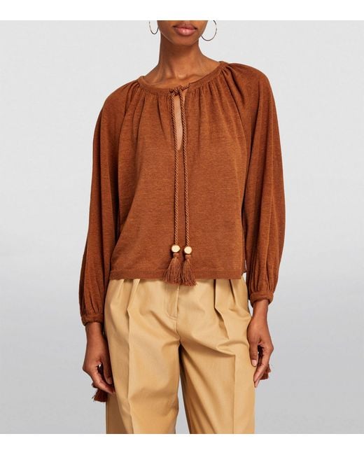 Max Mara Brown Linen Quirite Sweater Blouse