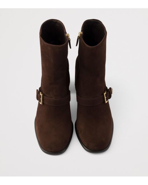 Prada Brown Suede Buckle Booties Ankle Boots 65
