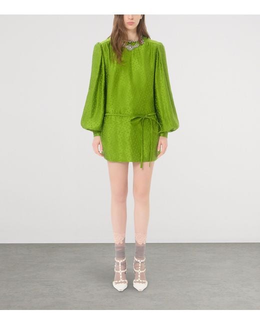 Valentino Green Silk-Linen Plus De Pois Jacquard Top