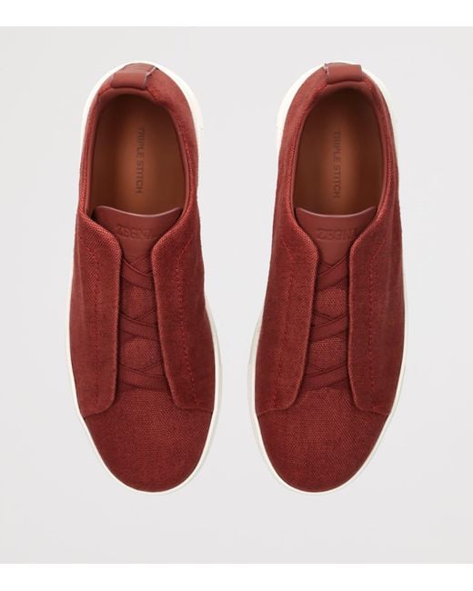 Zegna Red Cotton-Linen Triple Stitch Sneakers for men