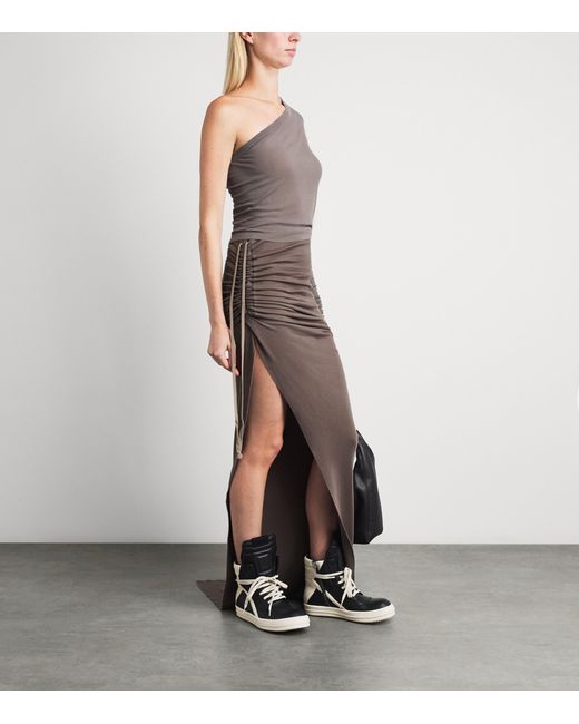 Rick Owens Brown Cotton Edfu Gathered Maxi Skirt