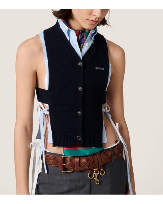 Miu Miu Blue Cashmere Cardigan Vest for men