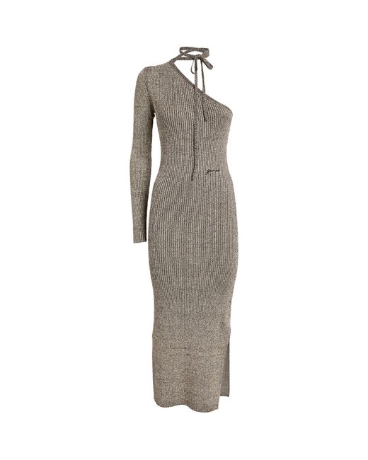 Ganni Gray Metallic One-shoulder Midi Dress