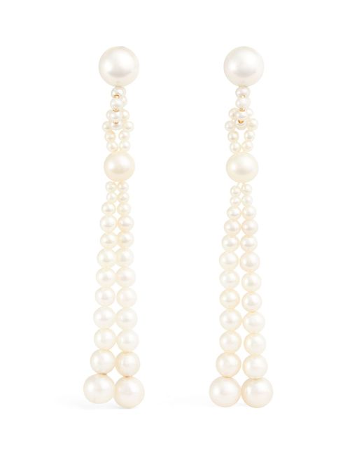 Sophie Bille Brahe White Yellow Gold And Pearl Opera Drop Earrings