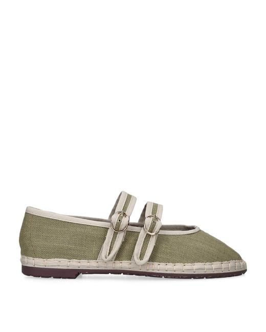 Flabelus Green Linen-Blend Claire Ballet Flats
