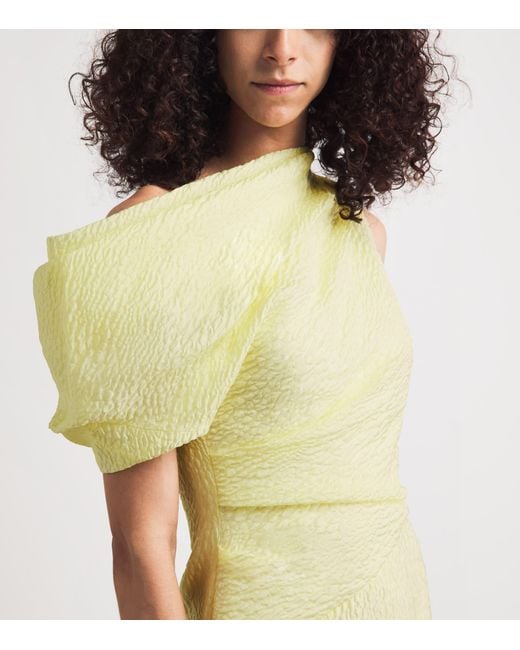 Roksanda Yellow Cloqué One-Shoulder Maite Midi Dress
