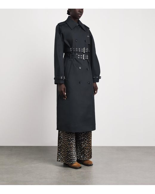 Ganni Black Organic Cotton Belted Trench Coat