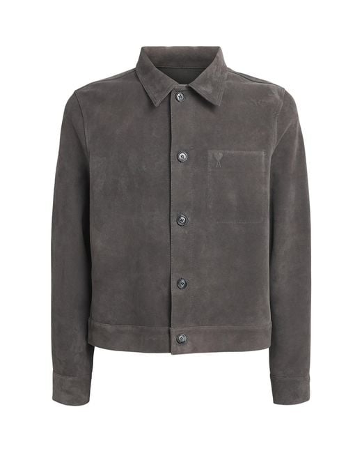 AMI Gray Suede Logo Jacket for men