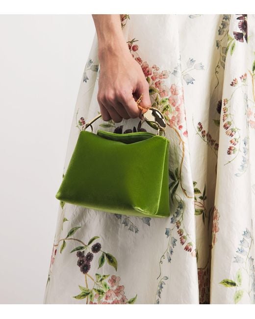 Erdem Green Mini Velvet Bloom Top-Handle Bag