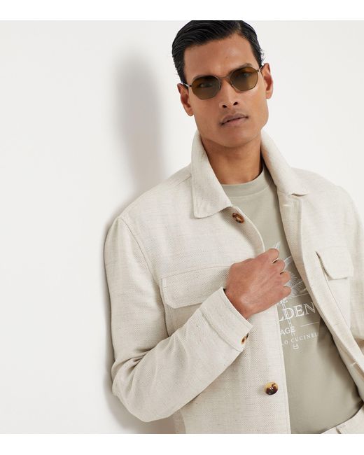 Brunello Cucinelli White Linen-blend Overshirt for men