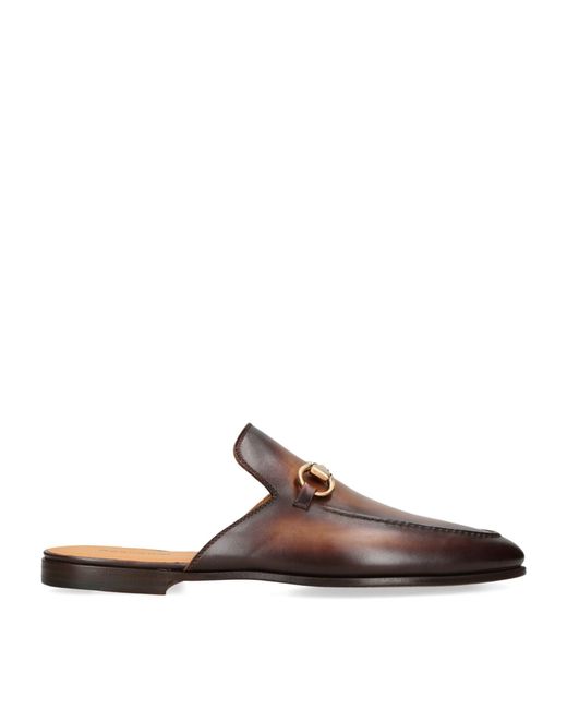 Magnanni Shoes Brown Leather Horsebit Mules for men