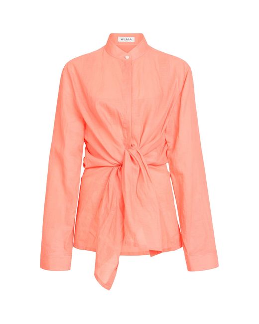 Alaïa Pink Cotton-Linen Tie Detail Shirt